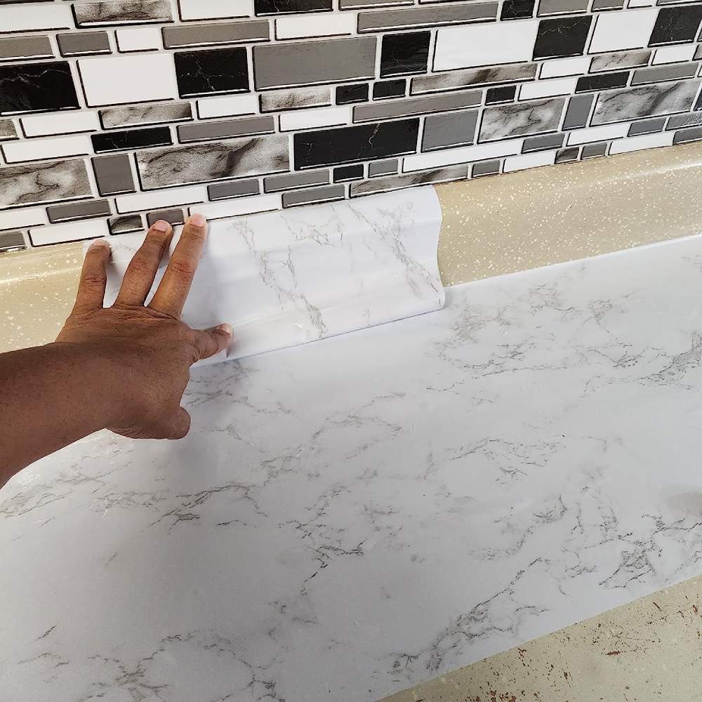 Marble contact paper covering a countertop